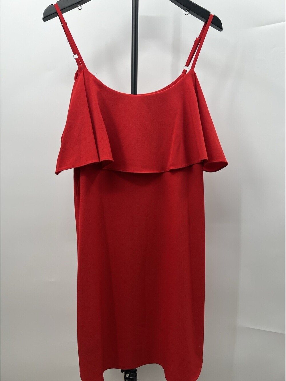 Bobeau Dress Womens Red Ruffle Overlay Spaghetti Strap Cocktail Party Midi XL
